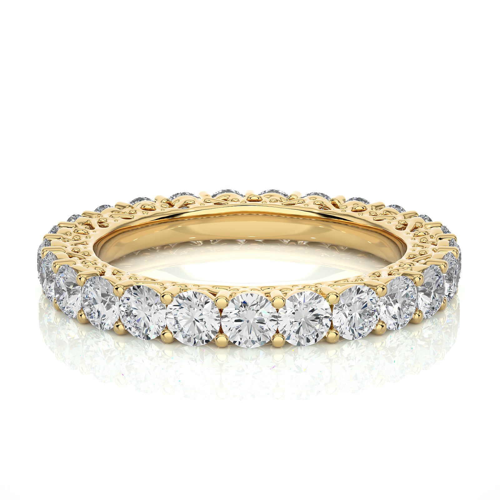 Round-Cut Lab Grown Diamond Eternity Ring with Filigree Detailing
