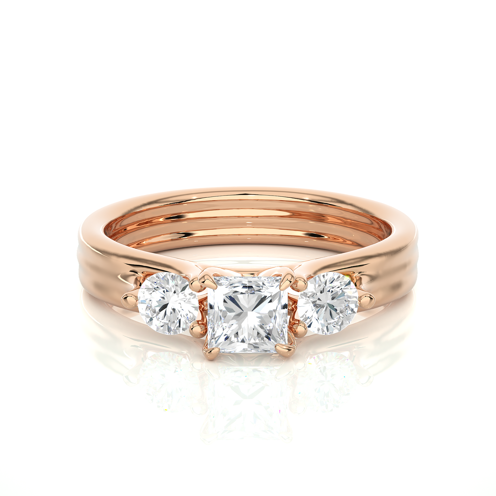 Classic Three-Stone Gold Diamond Engagement Ring