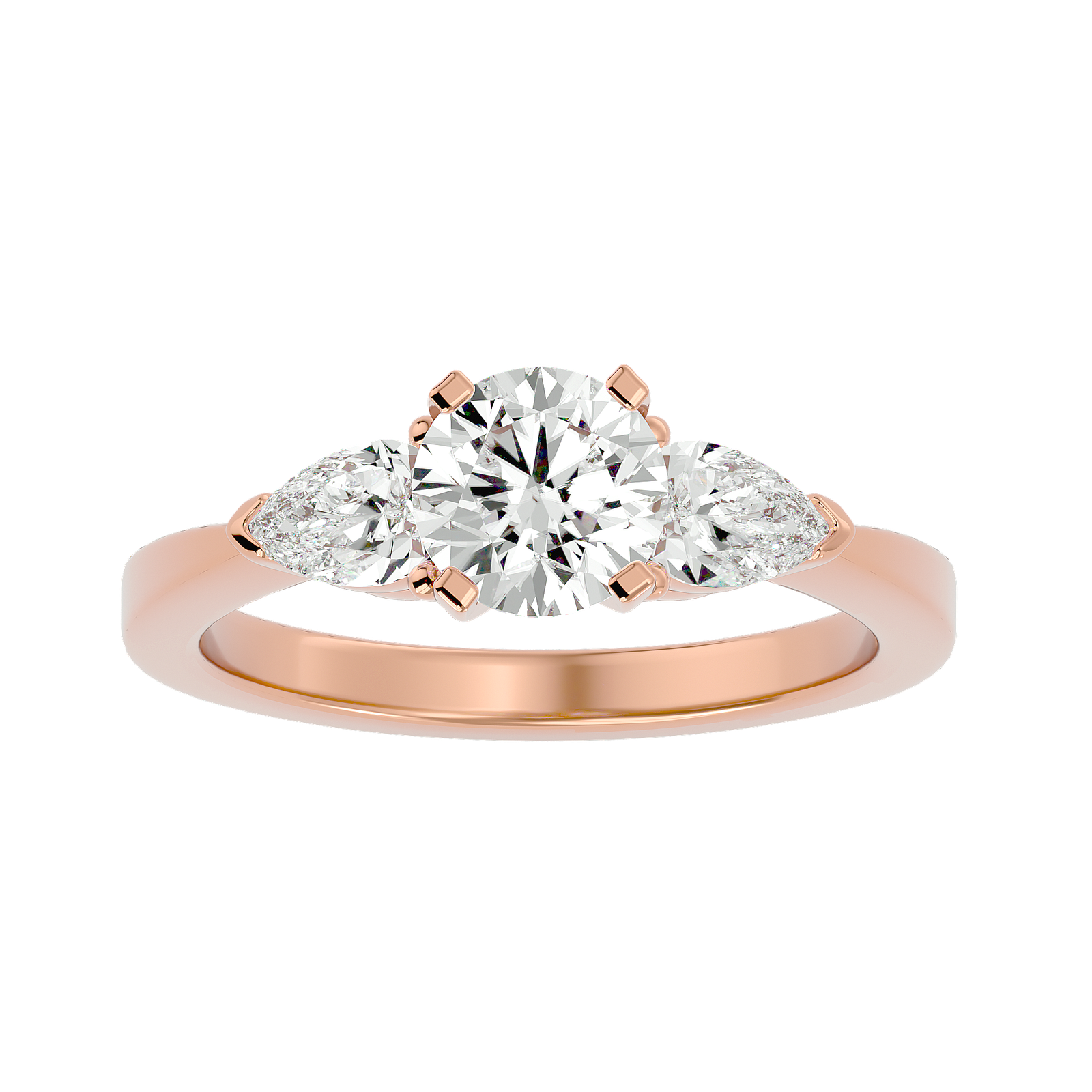 Three-Stone Round and Pear Diamond Engagement Ring
