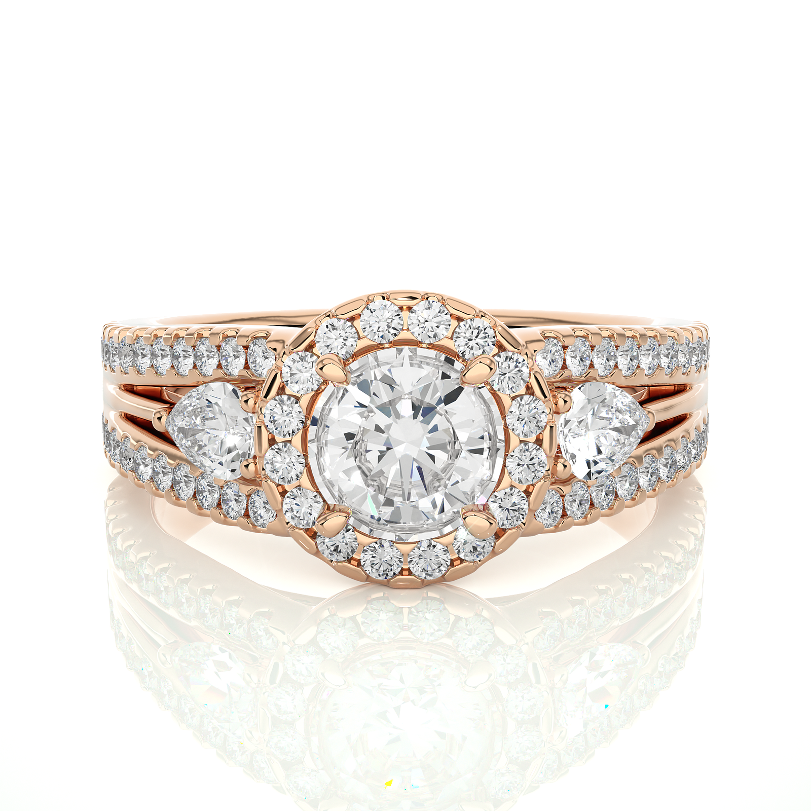 Halo Split Shank Diamond Engagement Ring