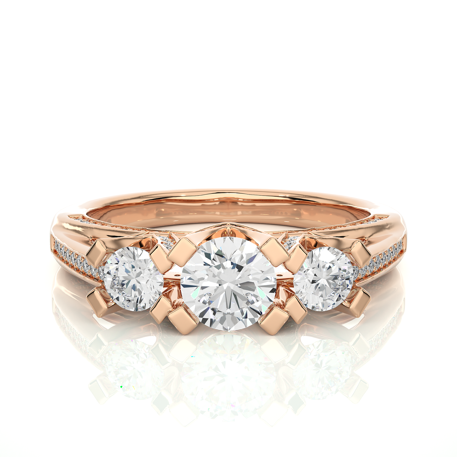Diamond-Encrusted Three-Stone Engagement Ring
