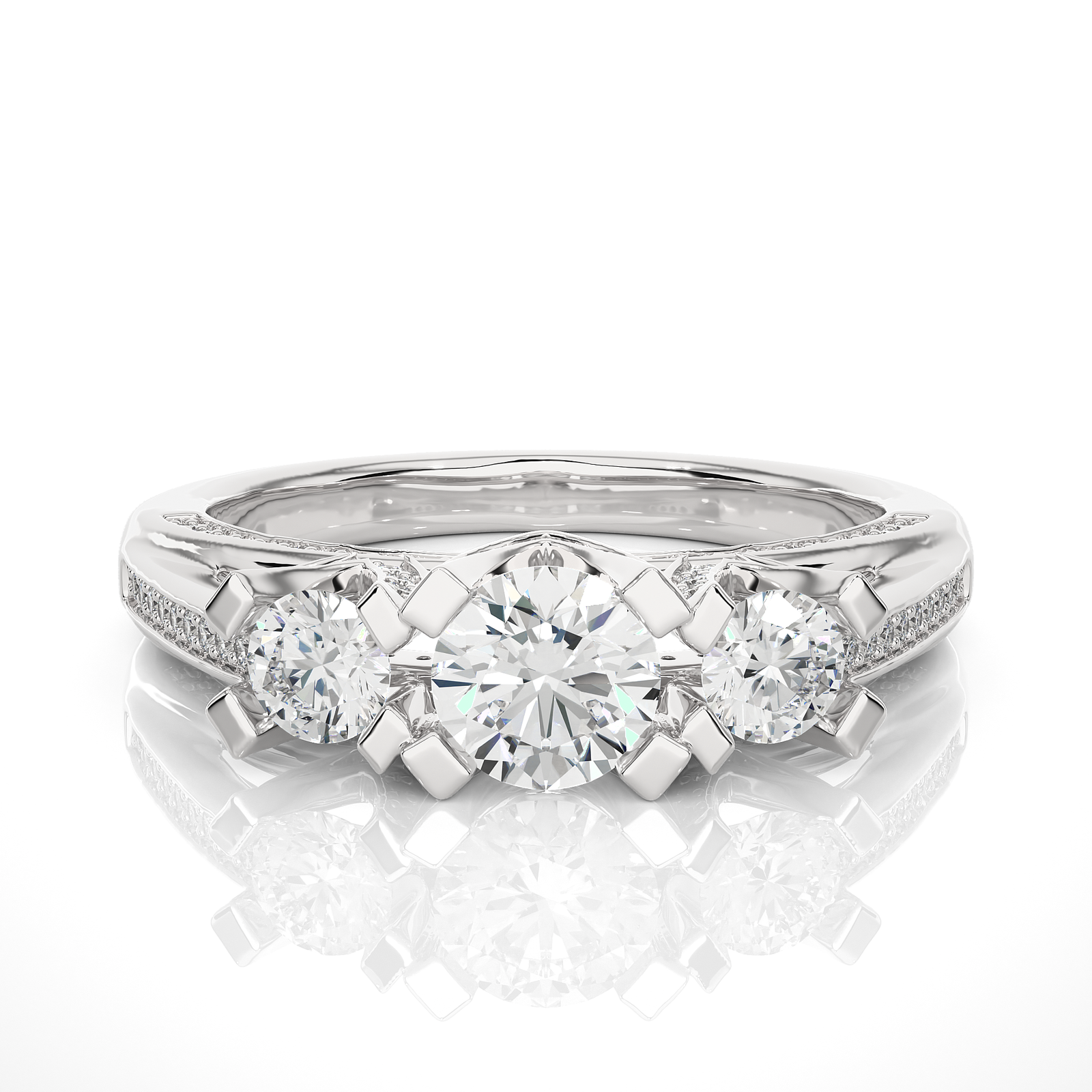 Diamond-Encrusted Three-Stone Engagement Ring