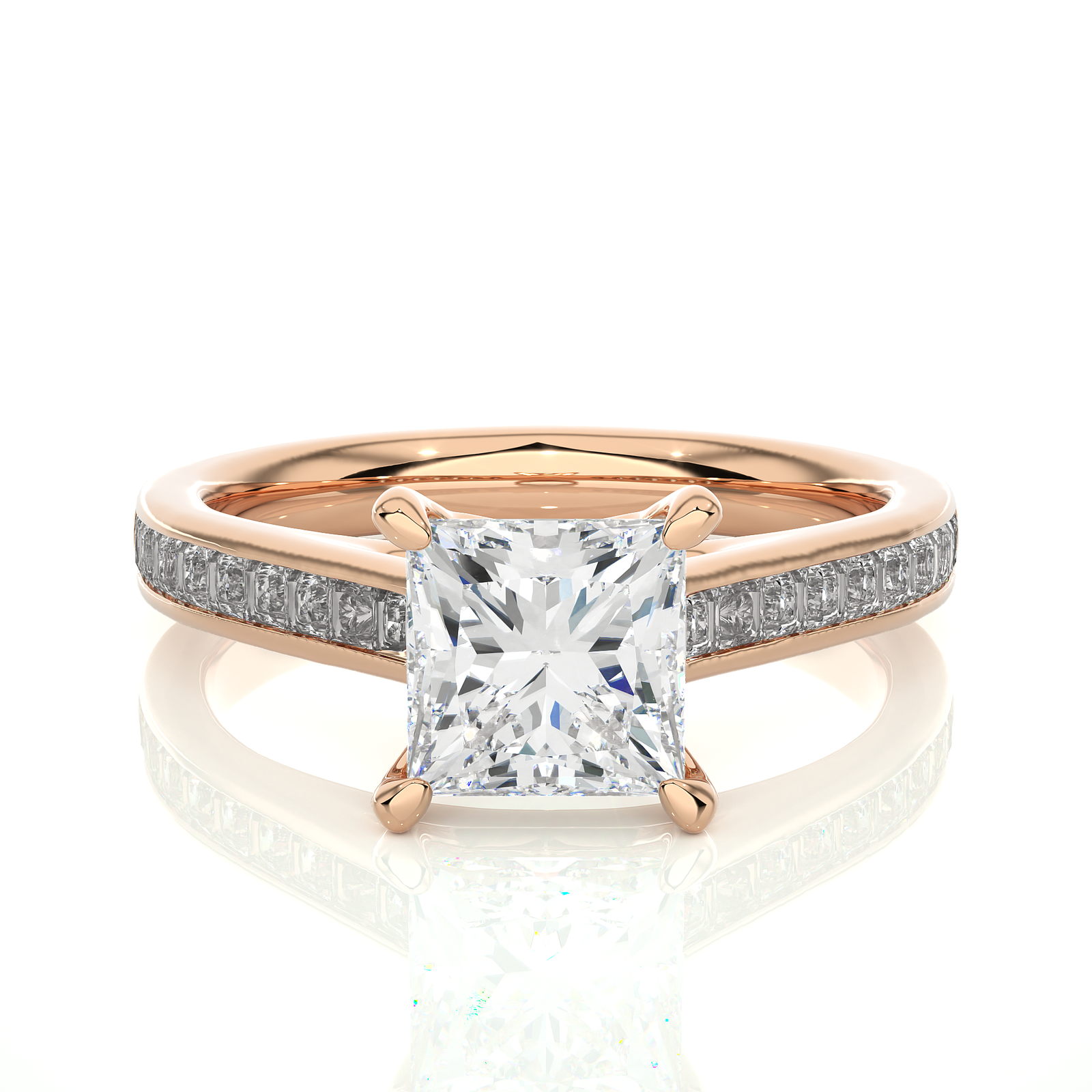 Channel-Set Princess Cut Diamond Engagement Ring