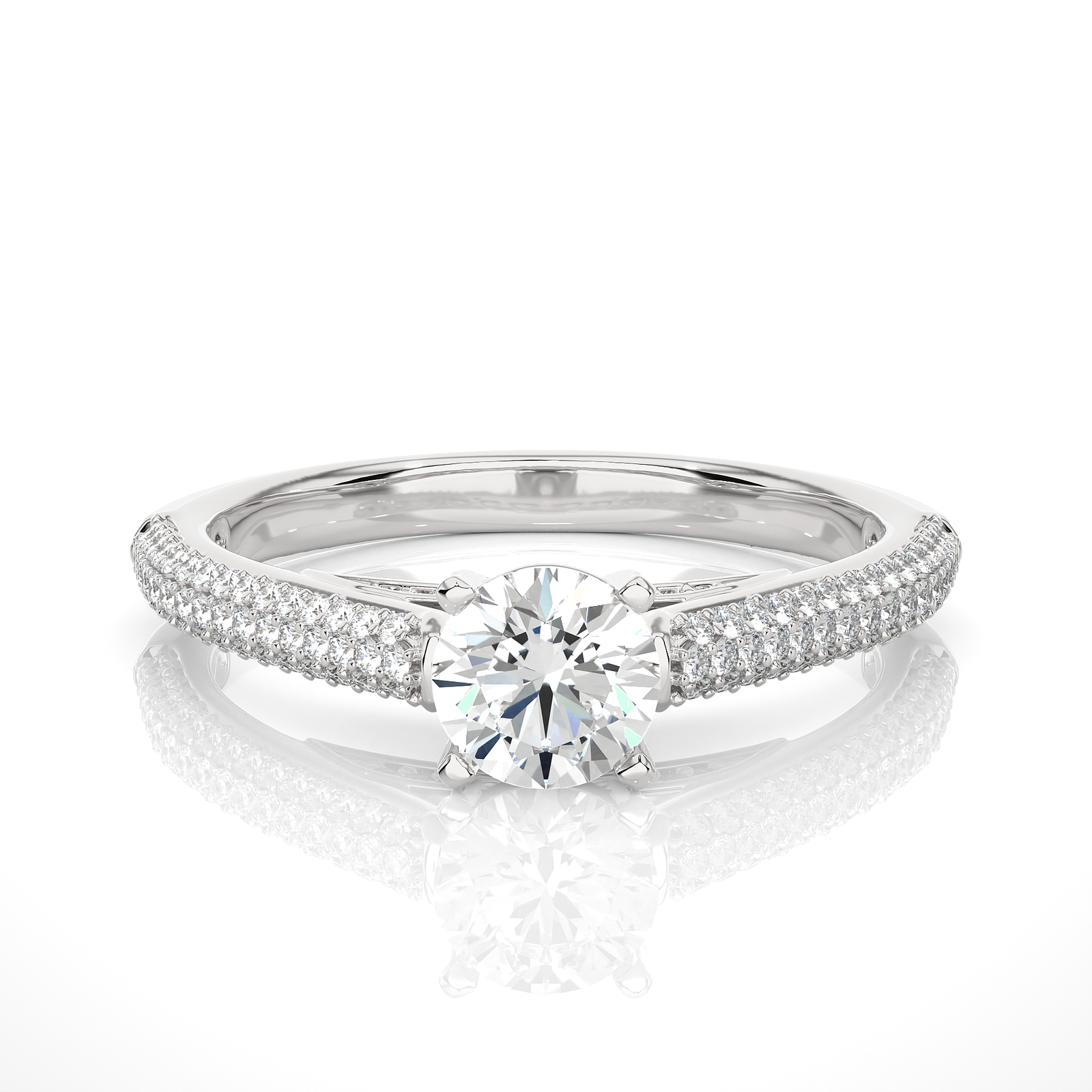 Triple Row Pave Diamond Engagement Ring