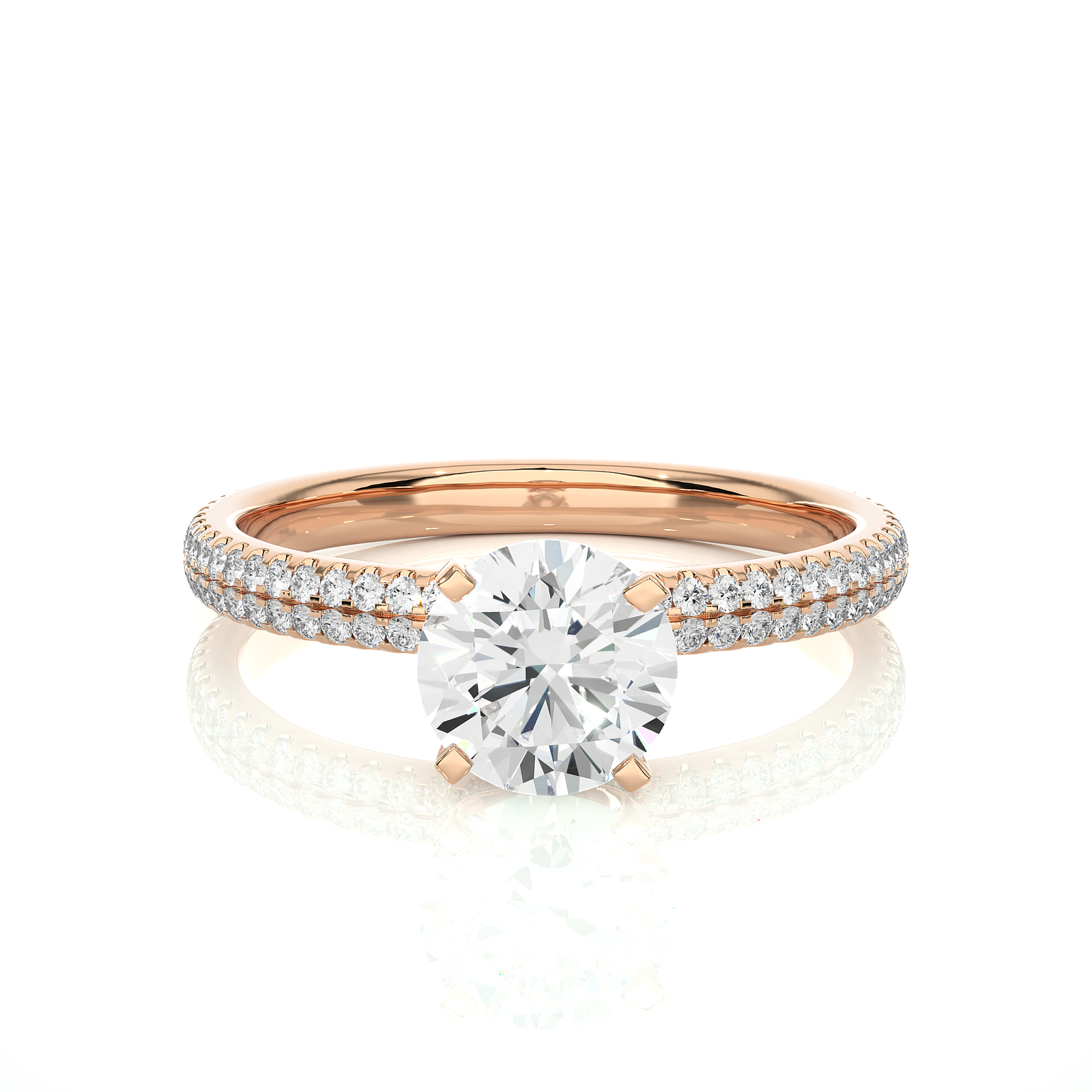 Double Pave Round-Cut Diamond Engagement Ring