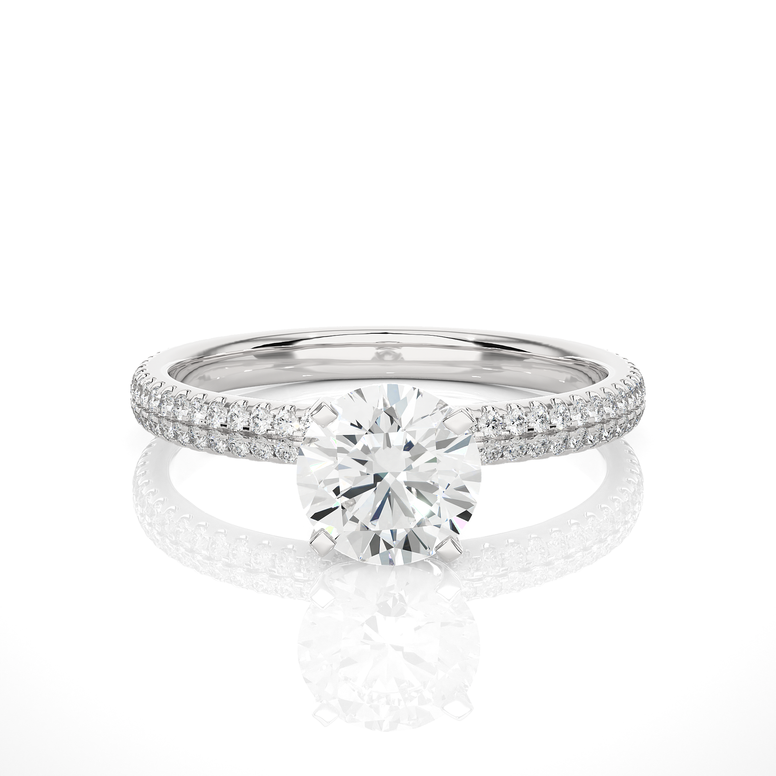 Double Pave Round-Cut Diamond Engagement Ring