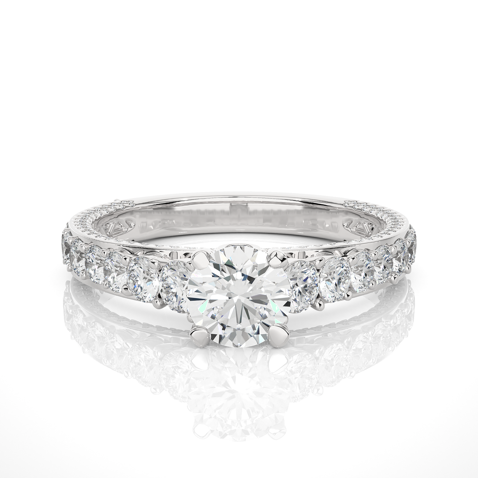 Round Cut Diamond Accent Engagement Ring