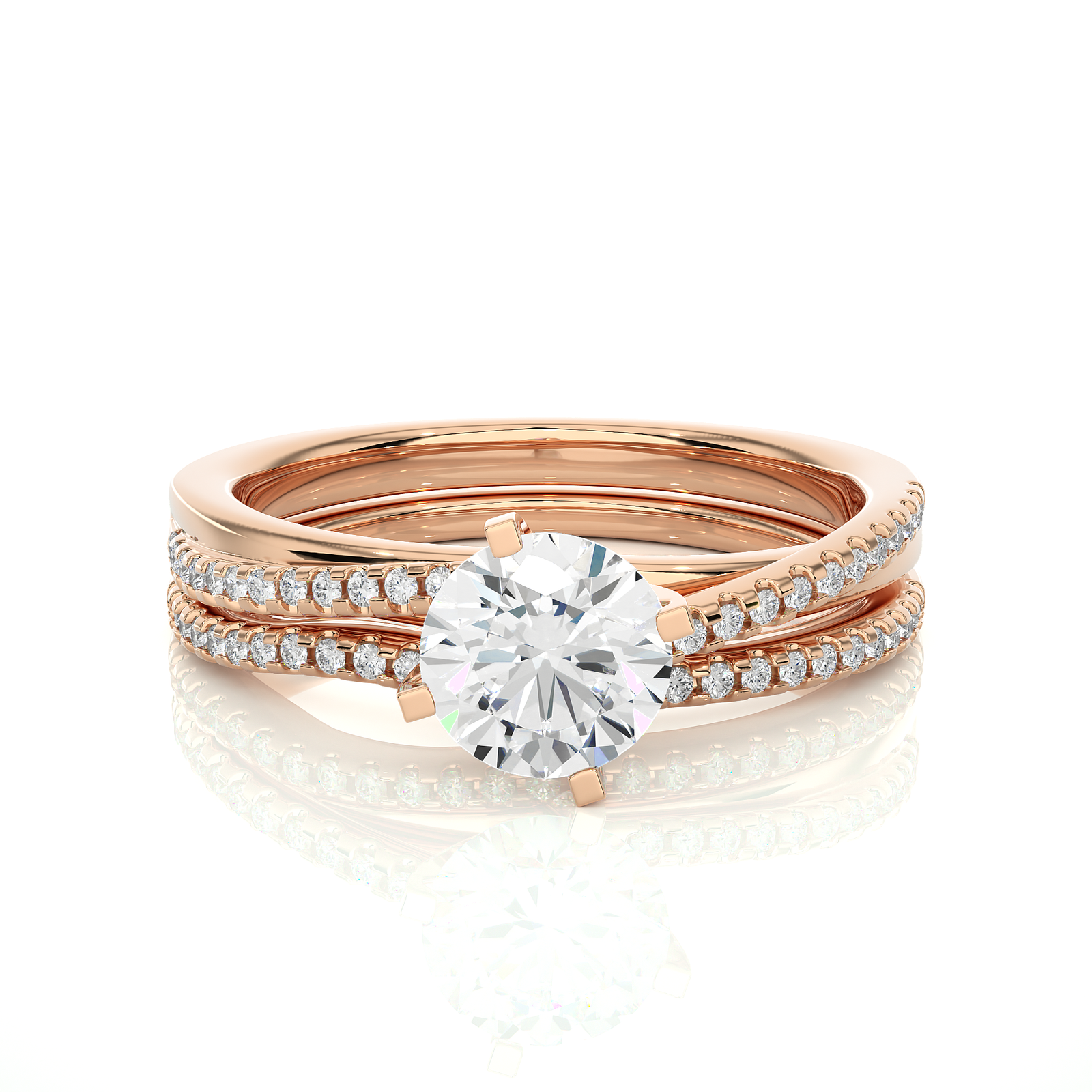 Round-Cut Diamond Engagement Ring with Dual Accent Bands