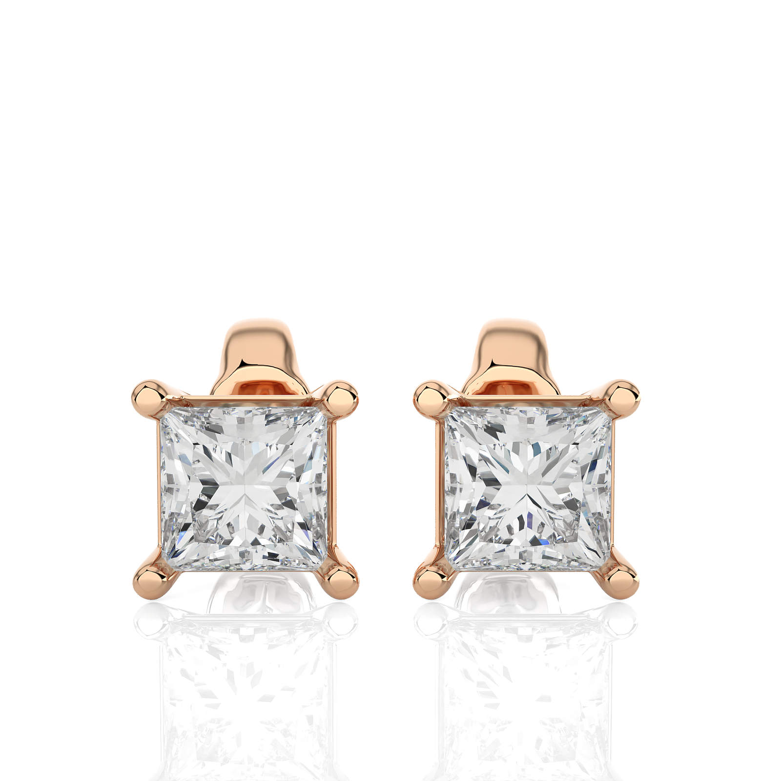 4 Prong Princess-Cut Diamond Stud Earrings