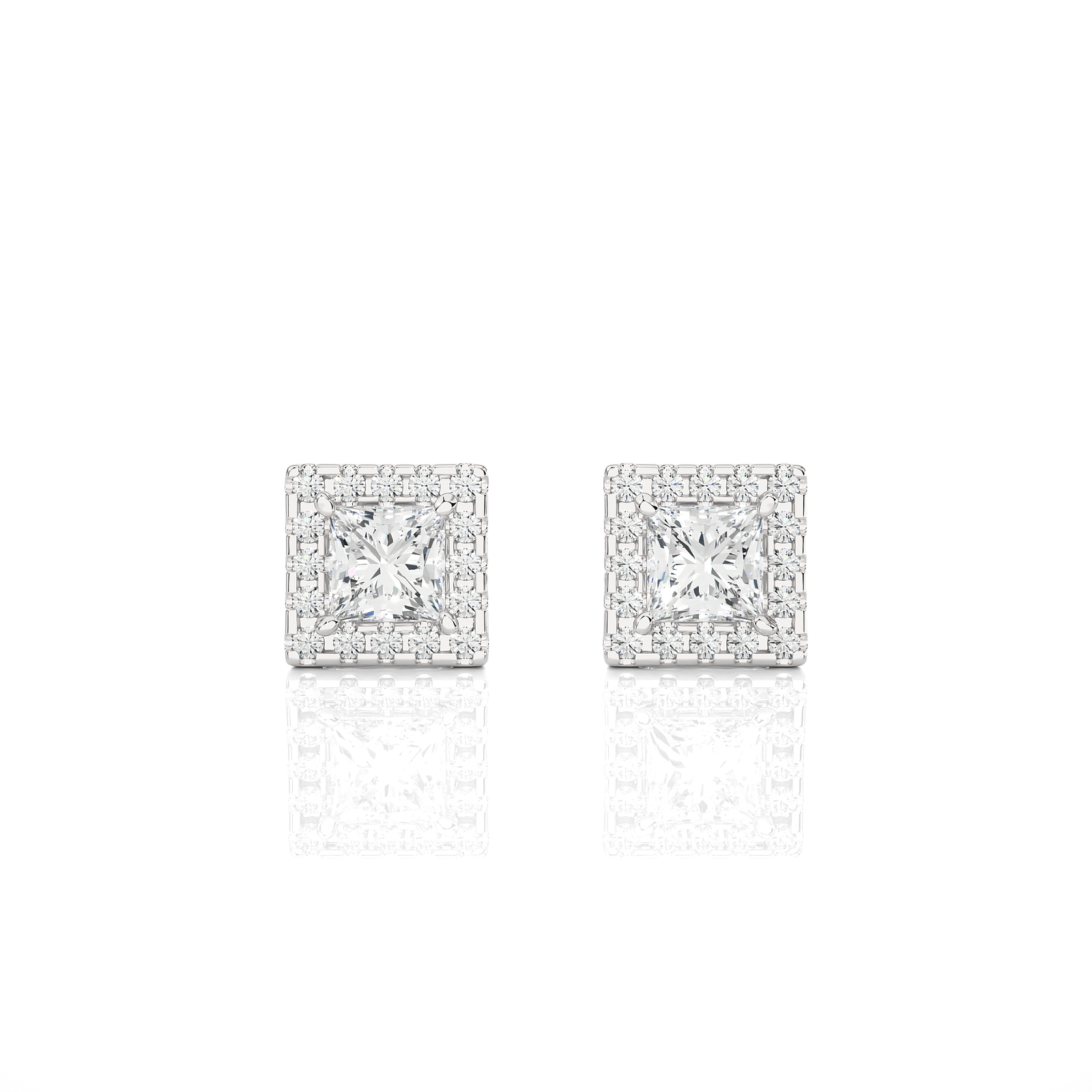 Princess-Cut Halo Diamond Stud Earrings