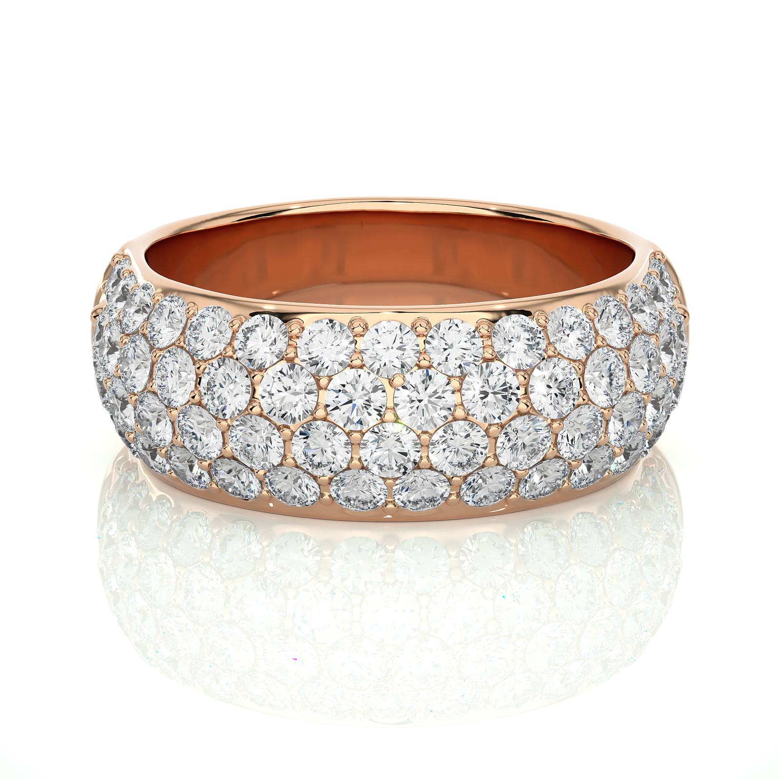 Triple Row Pave Diamond Wedding Band 
