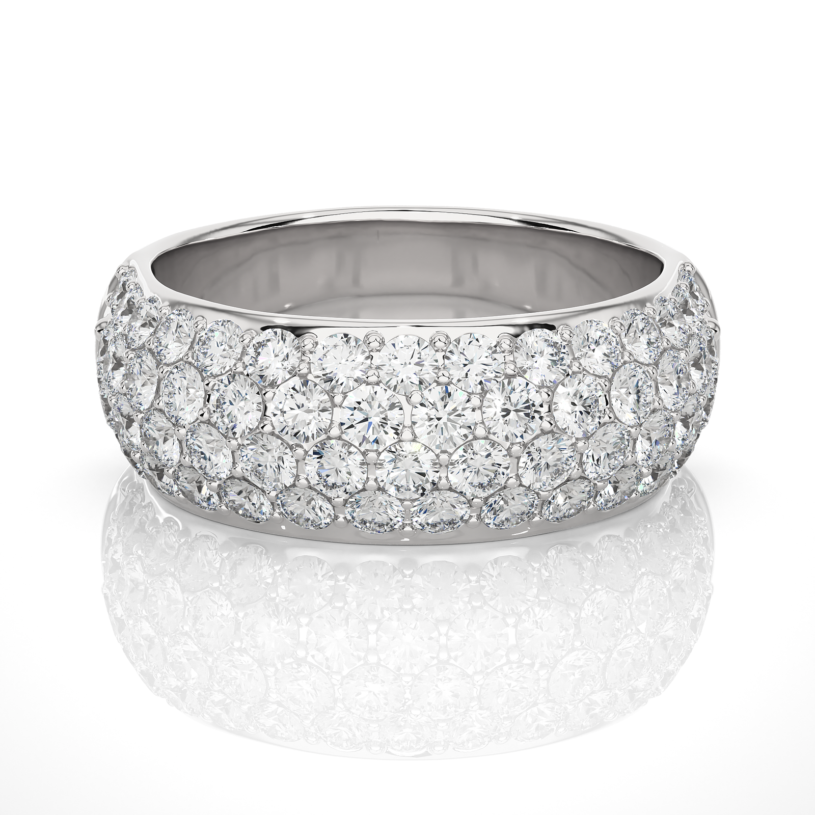 Triple Row Pave Diamond Wedding Band 