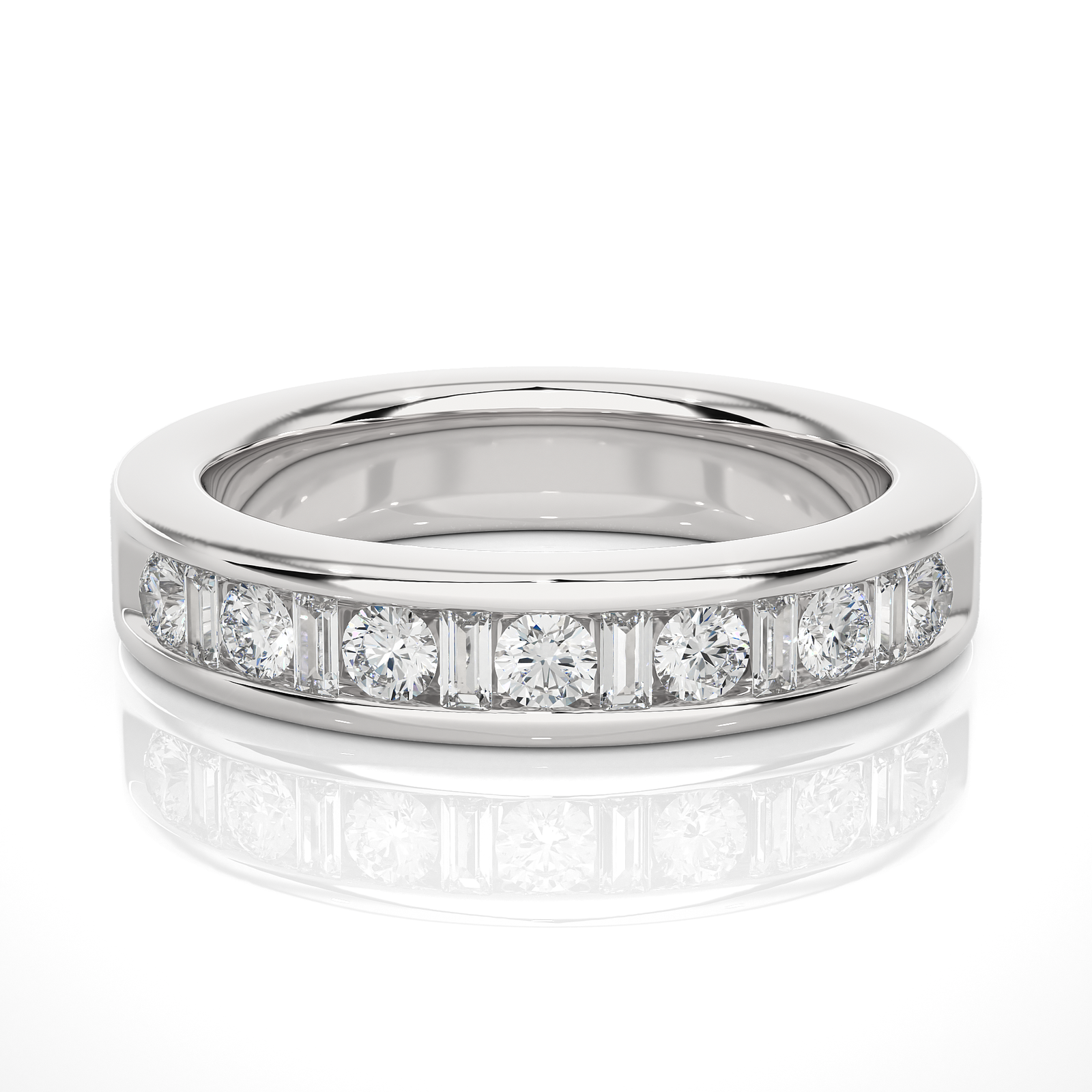 Channel-Set Round And Baguette Diamond Eternity Band
