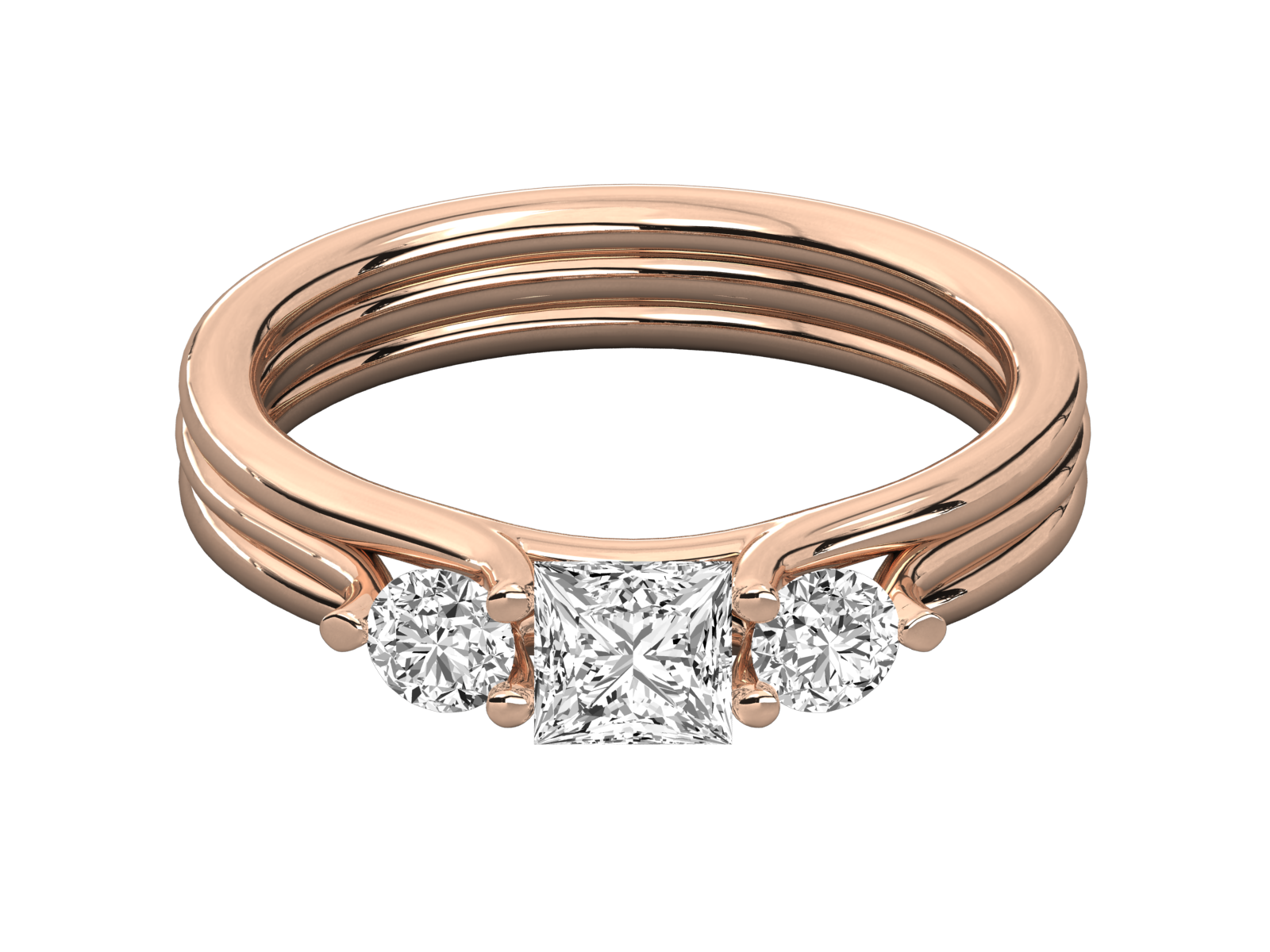 Three-Stone Diamond Ring with Split Shank Design