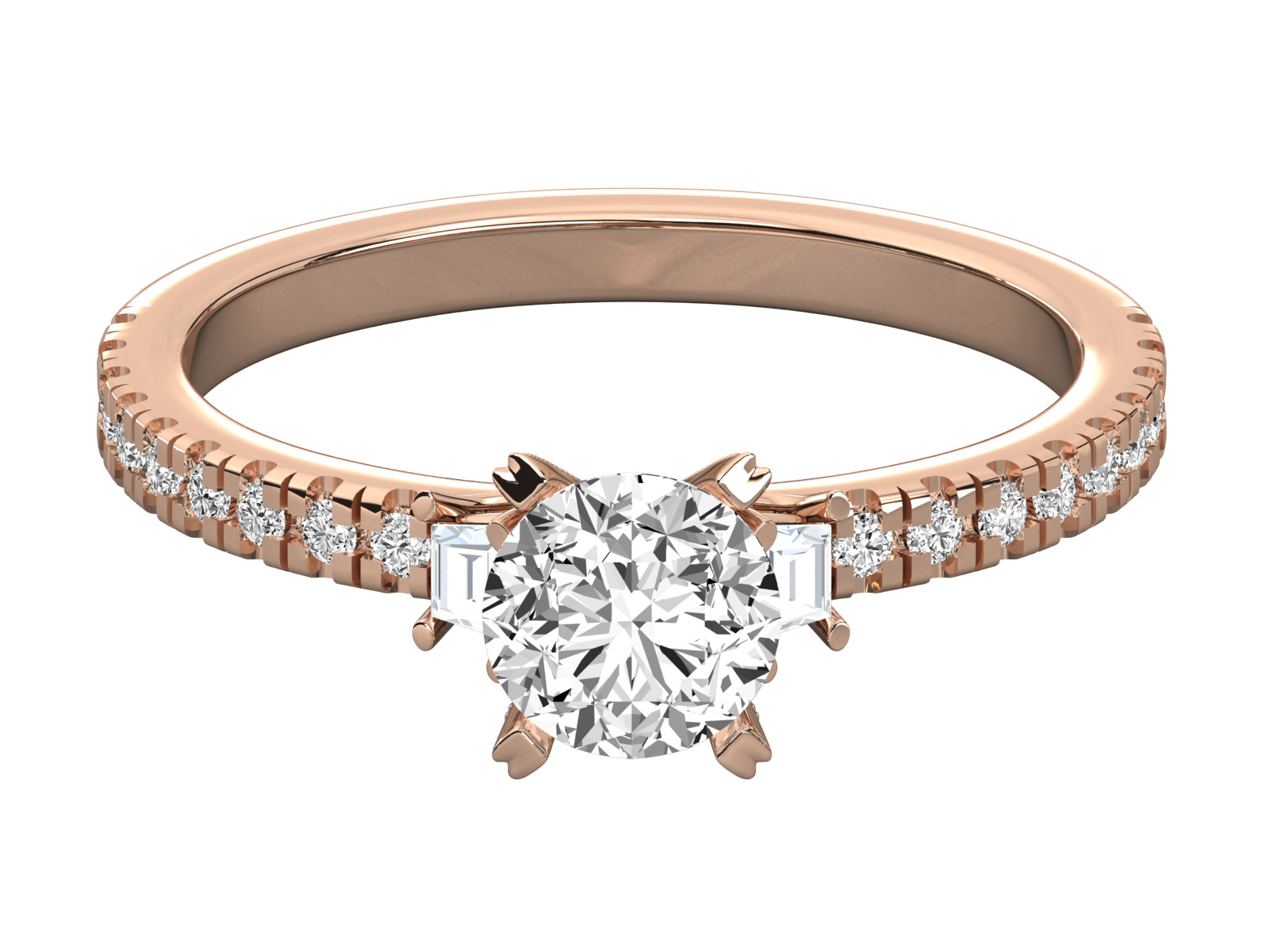  Baguette And Round Diamond Engagement Ring