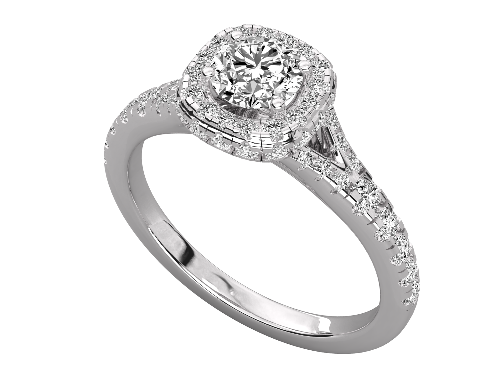 Split Shank Round Halo Engagement Ring