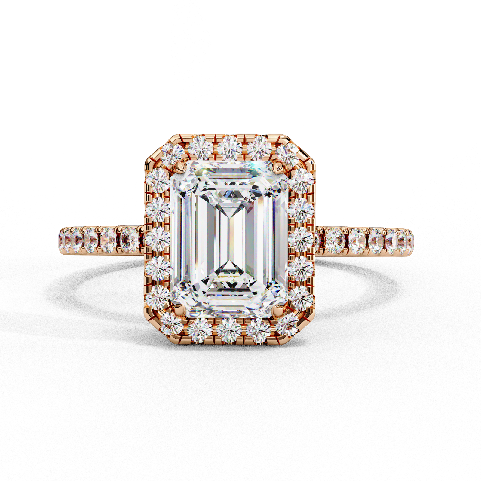 Emerald-Cut Halo Diamond Engagement Ring