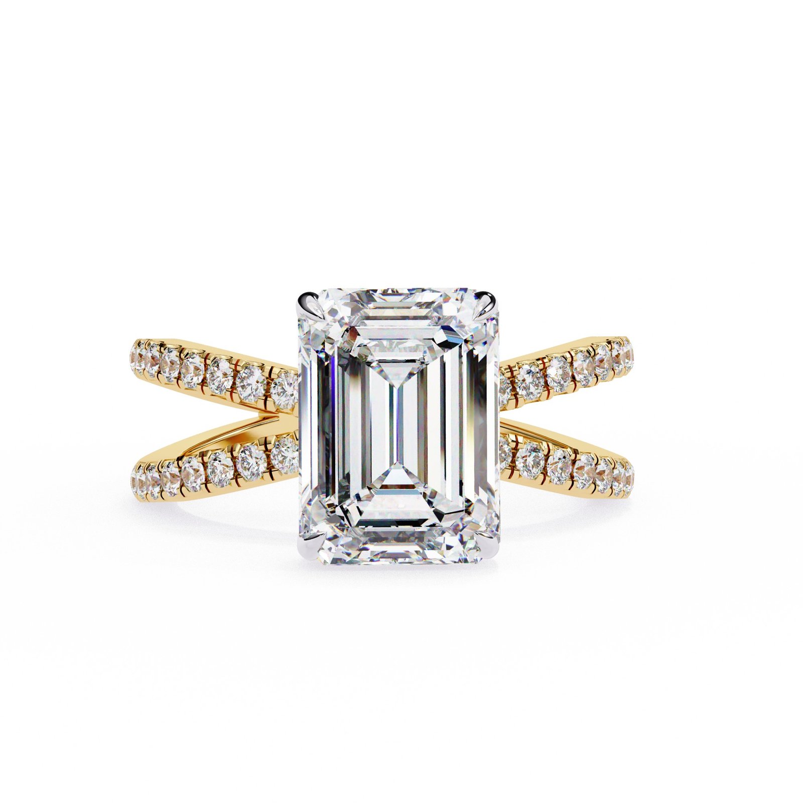 Split Shank Emerald Diamond Engagement Ring